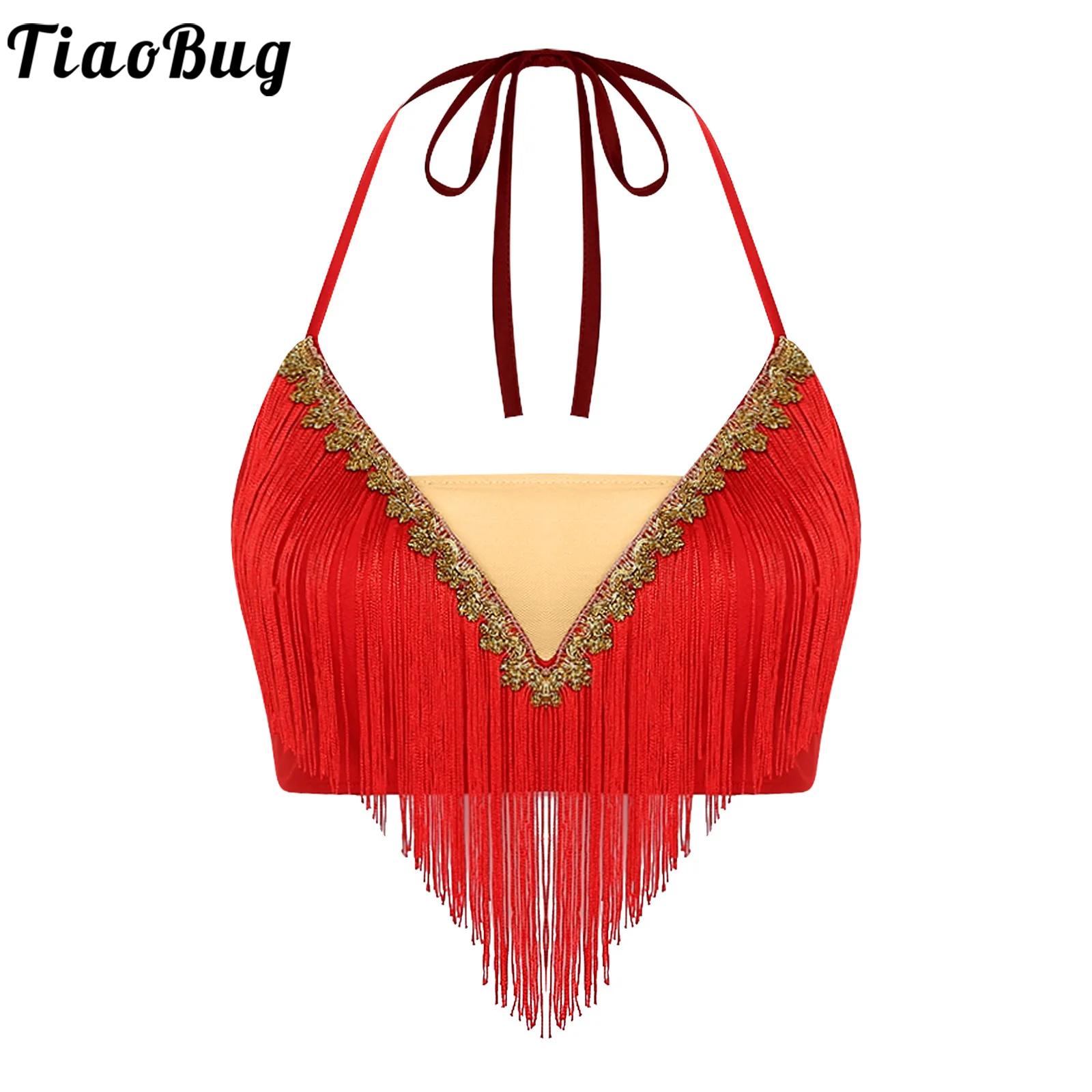 Tassel Fringe Trim - Vrouwen Lace-up Kwastje Buikdans Crop Top
