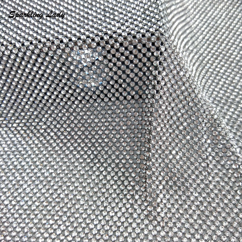 Crystal Mesh Fabric - 2MM zilveren kristal mesh stoffen hoge