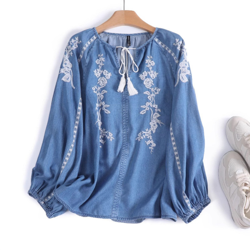 Vrouwen denim blouse top bloem - Tassel Fringe Trim recensie en prijs