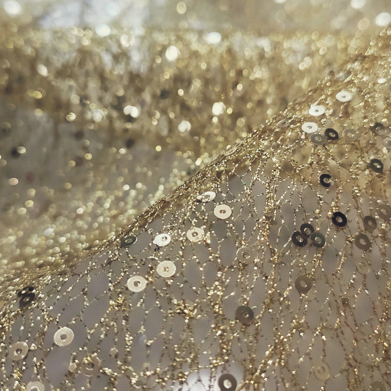 Hard net wit goud pailletten b - Crystal Mesh Fabric recensie en prijs